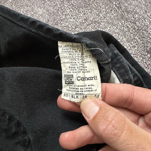 Men's Vintage Carhartt USA Black Double Knee Front Duck Bib Overalls Sz 38 X 32 - Picture 3 of 5